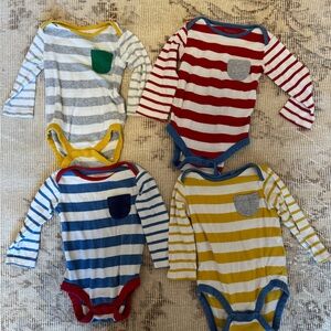 Baby Boden Striped Bodysuit Set - Red, Blue, Yellow, Gray size 3-6M